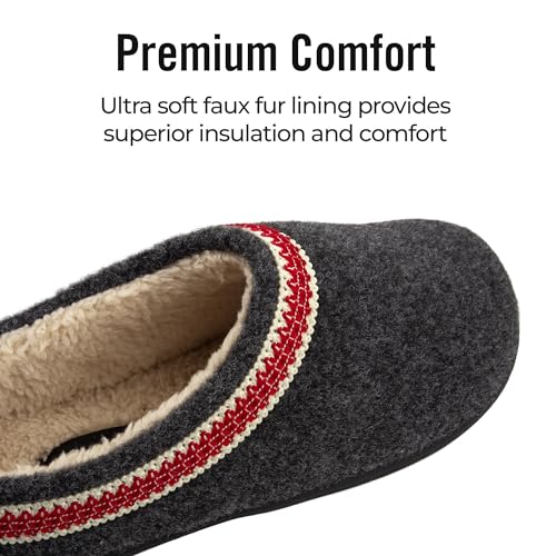 Clarks Womens Wool Felt Clog Slippers Warm Cozy Indoor Outdoor Faux Plush Soft Fur Lined Slipper for Women (Charcoal, 7 M US)