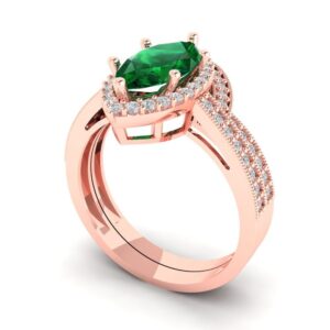 Clara Pucci 2.16ct Marquise Cut Halo Solitaire Simulated Emerald Engagement Promise Anniversary Bridal Ring Band set 18K Rose Gold 3.5