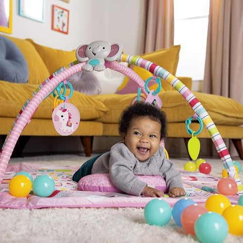 Bright Starts 5-in-1 Your Way Ball Play Baby Activity Play Gym & Ball Pit, Includes 7 Toys, Newborn to Toddler - Rainbow Tropics (Pink)