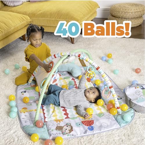 Bright Starts 5-in-1 Your Way Ball Play - Jumbo Play Mat Converts to Ball Pit Baby Gym, Newborn to Toddler - Totally Tropical (Green)