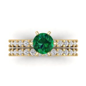 clara pucci 3.1 ct round cut solitaire genuine simulated emerald designer art deco statement wedding ring band set 18k yellow gold 6.5