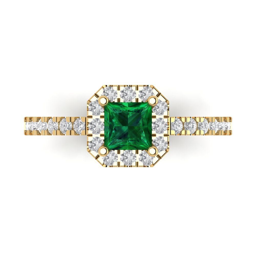 Clara Pucci 1.5 ct Princess Cut Solitaire W/Accent Emerald Art Deco Bridal Wedding Statement ring 18K Yellow Gold Size 4.5