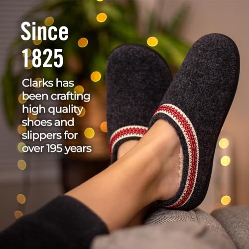 Clarks Womens Wool Felt Clog Slippers Warm Cozy Indoor Outdoor Faux Plush Soft Fur Lined Slipper for Women (Charcoal, 7 M US)