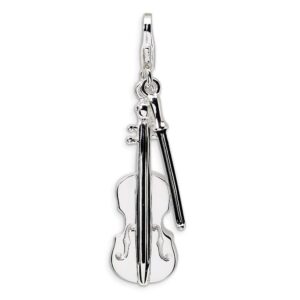 sterling silver amore la vita rhodium-pl 3-d violin antiqued bow charm 46mm 10mm style qcc291