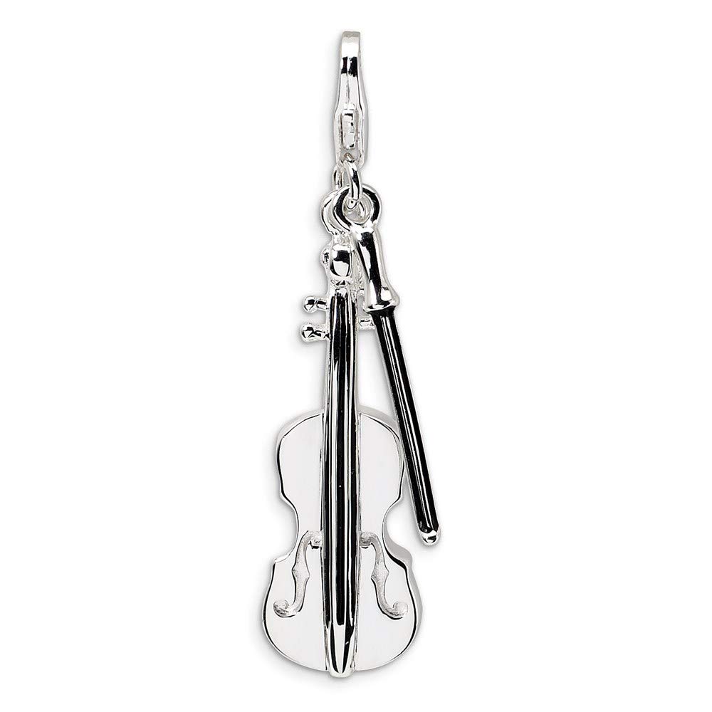 Sterling Silver Amore La Vita Rhodium-pl 3-D Violin Antiqued Bow Charm 46mm 10mm style QCC291