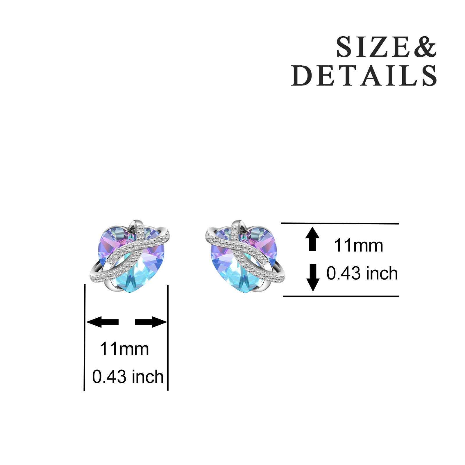 AOBOCO Infinity Heart Earrings Sterling Silver Stud Earrings with Blue Purple Crystals from Austria, Hypoallergenic Anniversary Birthday Jewelry Gifts for Women Girlfriend Wife Daughter