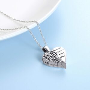 YFN Angel Wings Locket Necklace 925 Sterling Silver Guardian Angel Heart Locket Necklace that Holds Pictures for Women Jewelry