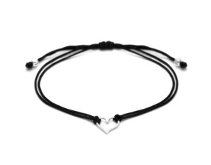 claudia lira joyas black womens friendship bracelet, small handmade sterling silver 925 open heart shaped charm, pull adjustable kindred cord thread. handmade heart gift set