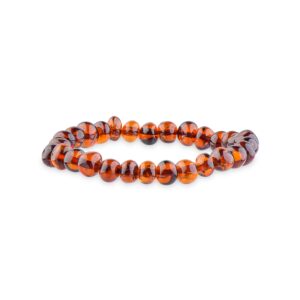 Genuine Amber Unisex Bracelet - Polished Baltic Sea Amber Jewelry - Baroque Shape Amber Beads Hand-Assembled in Europe - Cognac - 7 inch