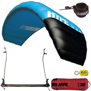 Peter Lynn Hype TR Foil Power 2-Line Control Bar Kiteboarding Trainer Kite w Leash Bundled with WindBone Kiteboarding Lifestyle Decals & Key Fob (2.4M Aqua/Black)