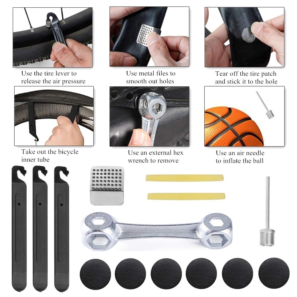 Bike Repair Tool Kit, Bicycle Tire Pump, Tire Puncture Repair Kit,Bicycle Multi-Function Tool Kit, Master Link Pliers, Crank Pull Tool, Rubber-Free Tire Patch, Bicycle Essential Bicycle Kit