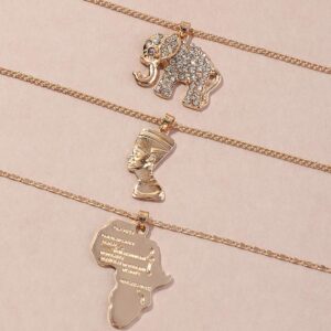 ACEDRE Africa Map Choker Necklace Crystal Elephant Layered Pendant Necklace Chains Gold Gothic Egyptian Queen Beach Adjustable Jewelry Dainty Accessory for Women