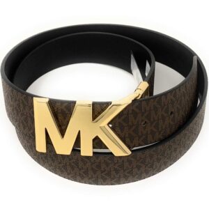 Michael Kors 38mm Leather Reversible MK Logo Plaque Buckle Belt (Brown/Black, M)