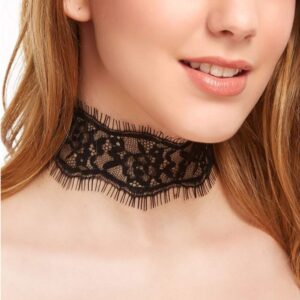 fxmimior Dainty Black and White Lace Punk Boho Choker Necklaces Minimalist Necklace Chain Jewelry for Women 2 Pcs