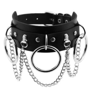 Xjoyous Circle Choker Necklace PU Leather Goth Choker Collar with Black Studded Punk Rock Rivet Collar Adjustable Size