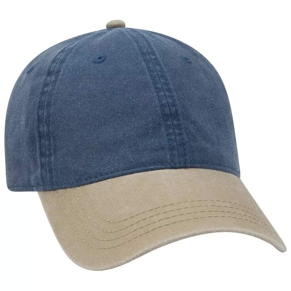 Ashen Fane Washed Solid Pigment Dyed Cotton Twill Brass Buckle Hat, Khaki and Navy