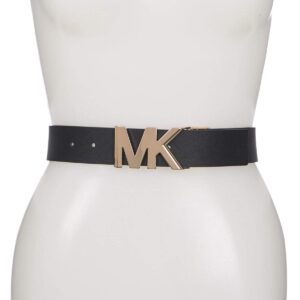 Michael Kors 38mm Leather Reversible MK Logo Plaque Buckle Belt (Brown/Black, M)