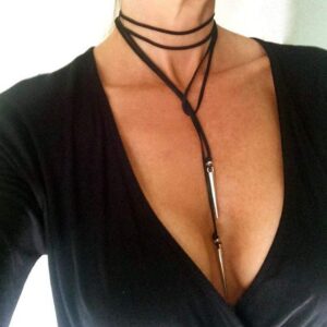 Sakytal Boho Long Choker Necklace Black Wrap Hippie Necklaces Chain Velvet Necklace Jewelry for Women