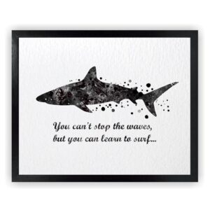 dignovel studios 8x10 unframed shark sea life you can't stop the waves learn to surf inspirational quotes words saying wisdom watercolor art print poster dn564