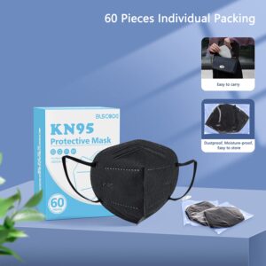 BLScode KN95 Face Mask 60 Pack, Individually Wrapped 5-Layer Breathable Mask with Comfortable Elastic Ear Loops, Filter Efficiency≥95%