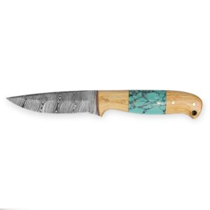 Perkin Damascus Hunting Knife With Sheath Fixed Blade Knife Bushcraft Knife Full Tang - T100