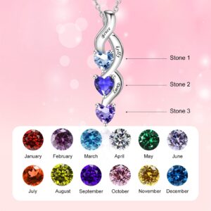 BAUMA AUTO Necklace for Mom S925 Personalized Mothers Necklace Free Engraving Mother and Love Heart Pendant Necklace with 1/2/3/4 Simulated Birthstones Mother Necklace with Name (Sliver-7)