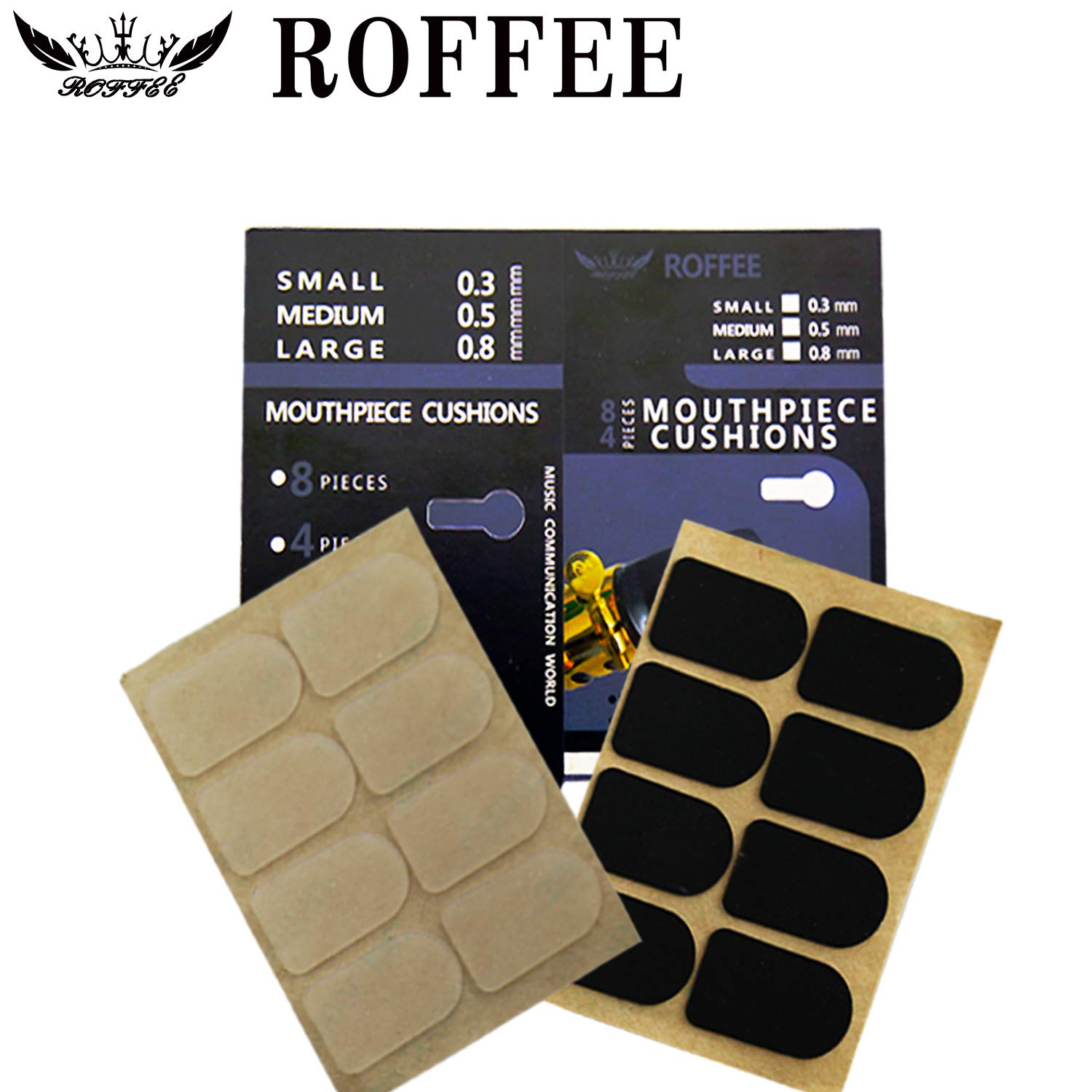 ROFFEE clarinet/soprano saxophone Mouthpiece Cushions Patches Pads,2 Packs 0.5mm (8 PCS black&8 PCS White)…