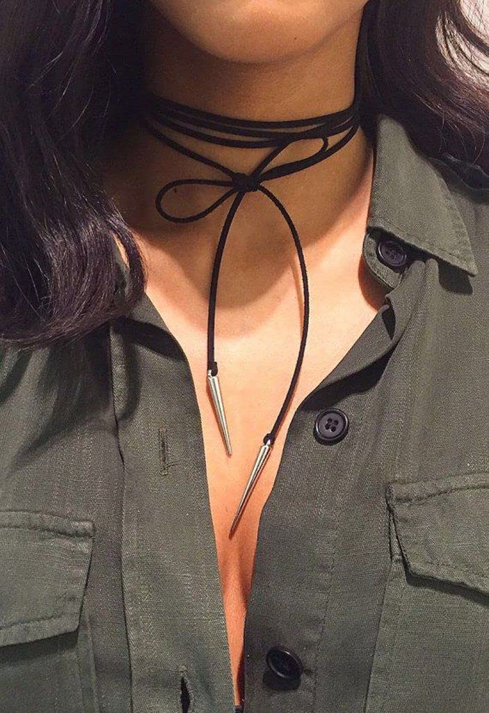 Sakytal Boho Long Choker Necklace Black Wrap Hippie Necklaces Chain Velvet Necklace Jewelry for Women