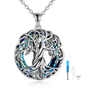 toupop tree of life urn necklace for ashes sterling silver cremation necklace memorial keepsake locket with blue circle crystal w/funnel filler cremation jewelry gifts for women girls