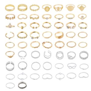 FUTIMELY 62-101Pcs Vintage Knuckle Rings Set Stackable Midi Rings for Women Teen Girls Bohemian Gold&Silver Rings Crystal Joint Finger Rings Pack (58Pcs)