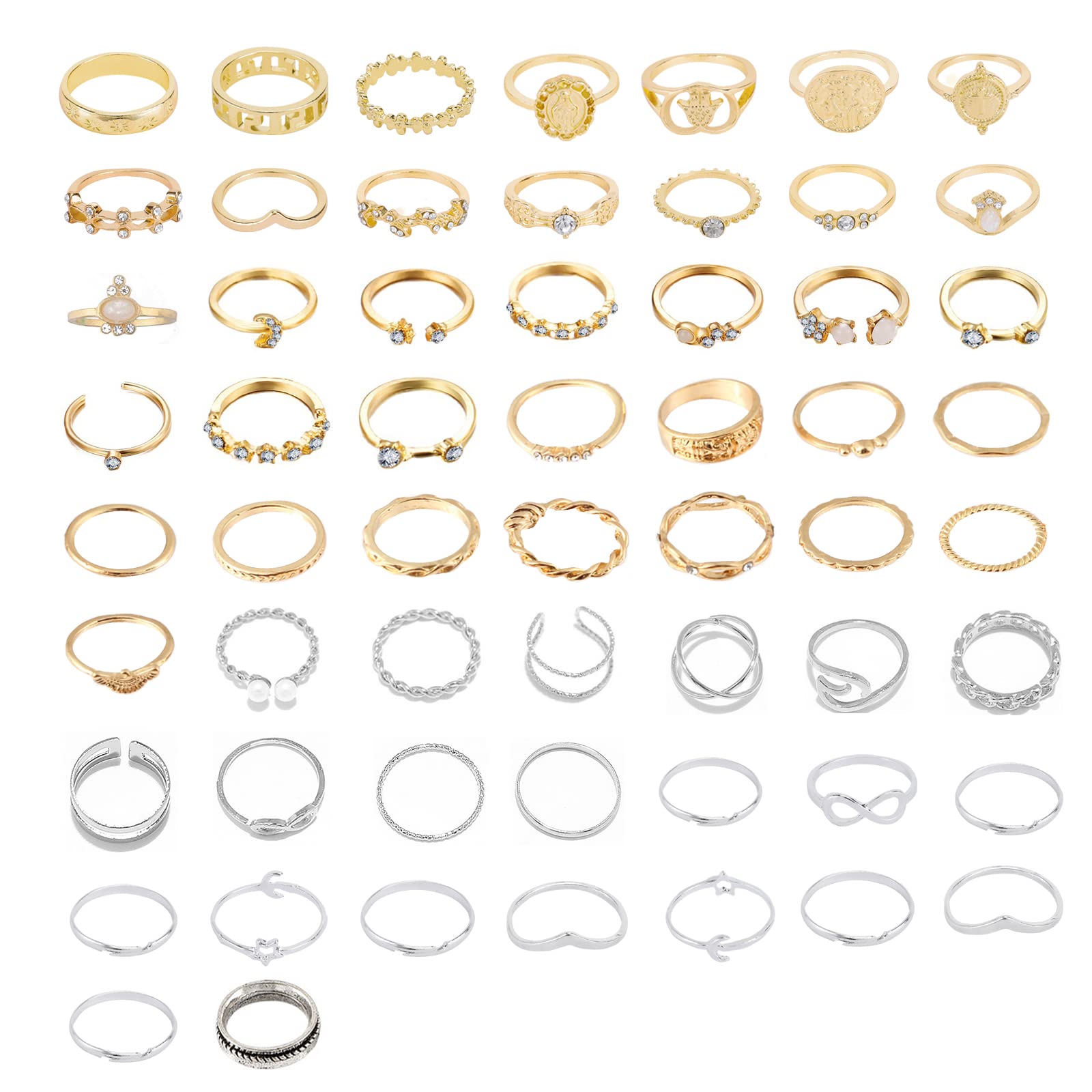 FUTIMELY 62-101Pcs Vintage Knuckle Rings Set Stackable Midi Rings for Women Teen Girls Bohemian Gold&Silver Rings Crystal Joint Finger Rings Pack (58Pcs)