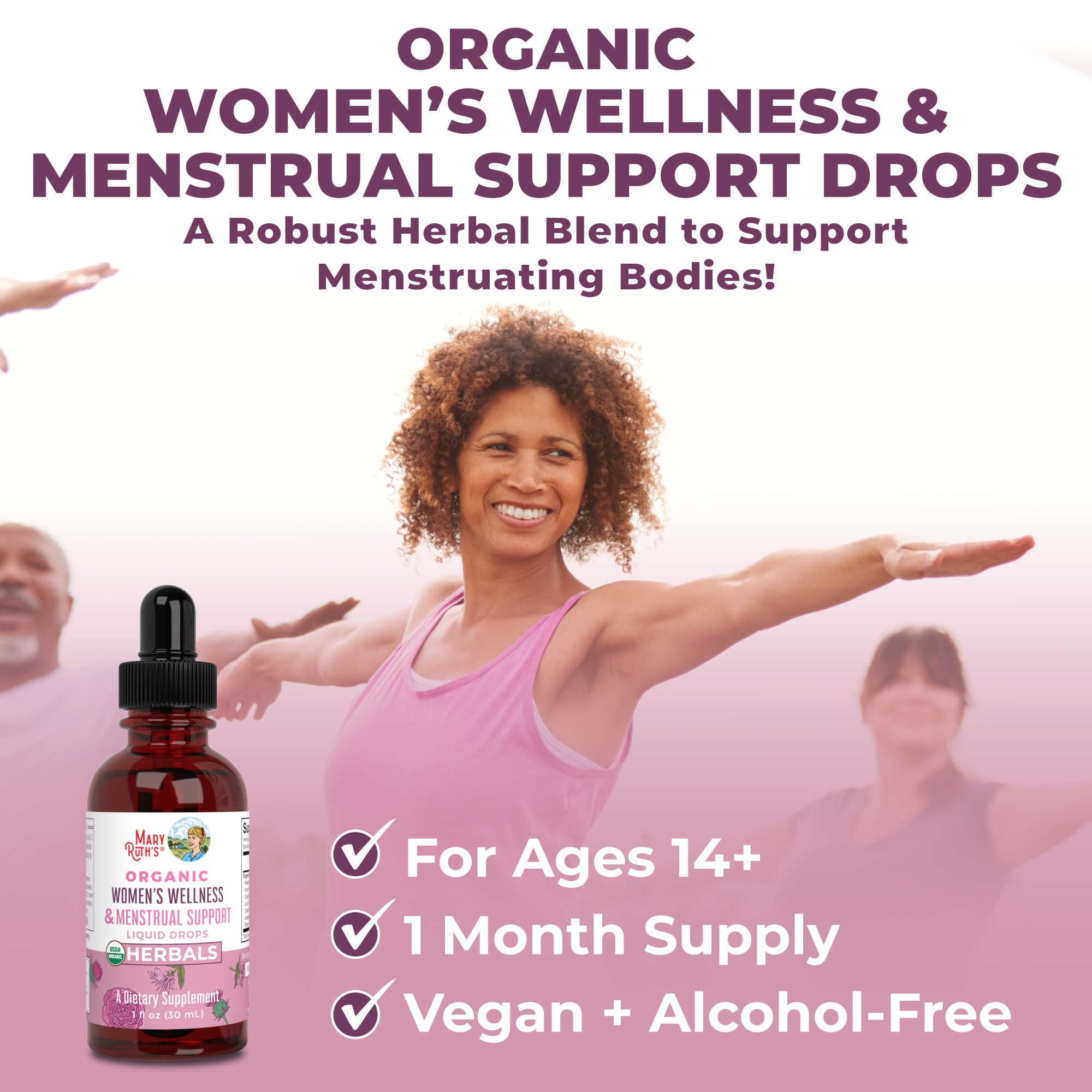 MaryRuth Organics USDA Organic Women's Wellness Liquid Herbal Supplements | Includes Stinging Nettle, Raspberry Leaf, Eleuthero Root, Chaste Tree Berry | Menstrual Support | Non-GMO, Vegan