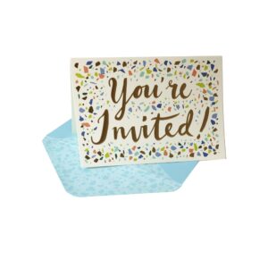 Portico Designs Blank Invitations Gold Foil Embossed Boxed Invitation Set, 10-Count, You're Invited