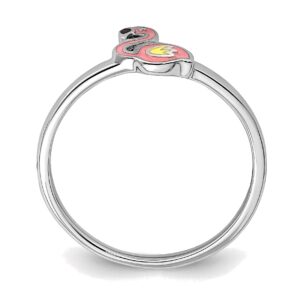 Bonyak Jewelry Solid Sterling Silver Rhodium-Plated Enameled Flamingo Ring in Size 4