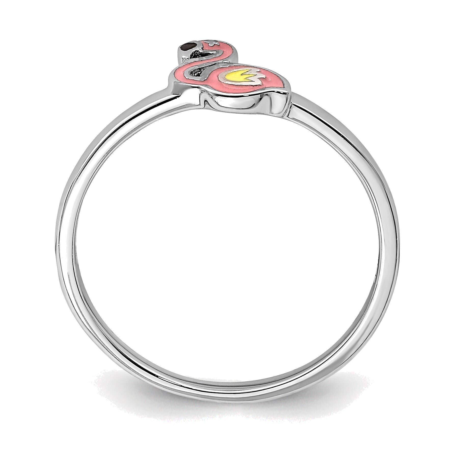 Bonyak Jewelry Solid Sterling Silver Rhodium-Plated Enameled Flamingo Ring in Size 4