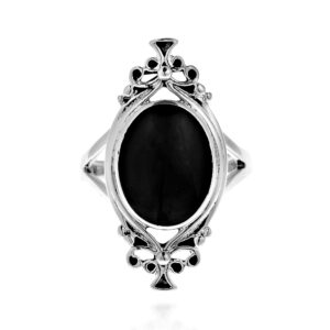 aeravida classic & timeless oval shaped simulated black onyx in sterling silver ornate ring sizes 5-11 for vintage & gorgeous fashion with victorian era vibes