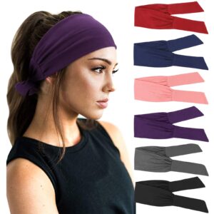 dreshow 6 pcs adjustable headbands for women knotted headbands elastic non-slip fashion hair bands for workout sports running yoga