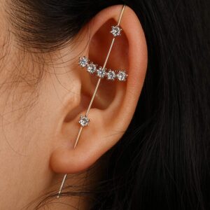 Ear Crawler Earrings for Women Ear Cuff Earrings Helix Hook Earrings Ear Wrap Earrings Snowflake Rhinestone Lightning Bolt Pierced Earrings Trendy Jewelry for Women 2024