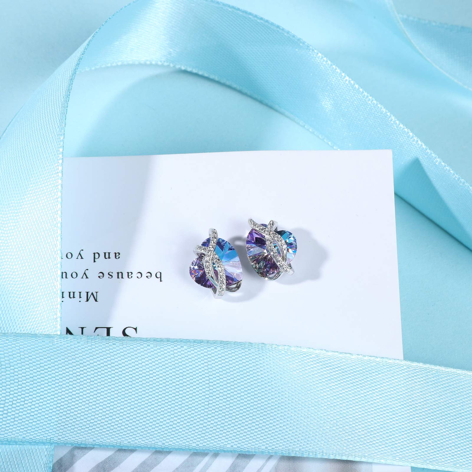 AOBOCO Infinity Heart Earrings Sterling Silver Stud Earrings with Blue Purple Crystals from Austria, Hypoallergenic Anniversary Birthday Jewelry Gifts for Women Girlfriend Wife Daughter