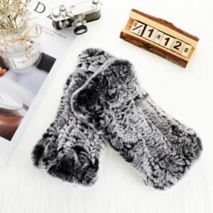 Fingerless Fur Gloves Smooth Faux Rabbit Furry Gloves Winter Warm Knitted Gloves for Women Girls (Frost Black)