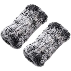 fingerless fur gloves smooth faux rabbit furry gloves winter warm knitted gloves for women girls (frost black)