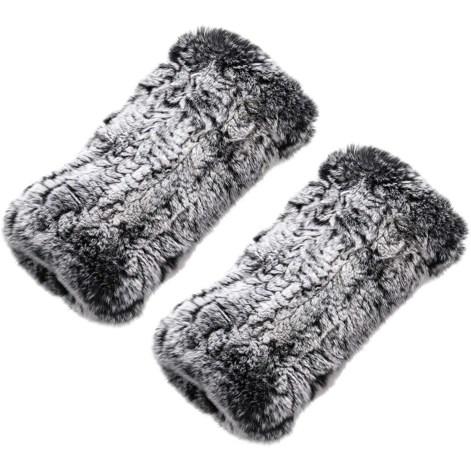 Fingerless Fur Gloves Smooth Faux Rabbit Furry Gloves Winter Warm Knitted Gloves for Women Girls (Frost Black)