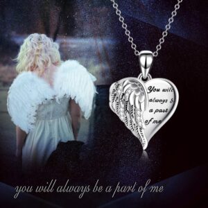 YFN Angel Wings Locket Necklace 925 Sterling Silver Guardian Angel Heart Locket Necklace that Holds Pictures for Women Jewelry