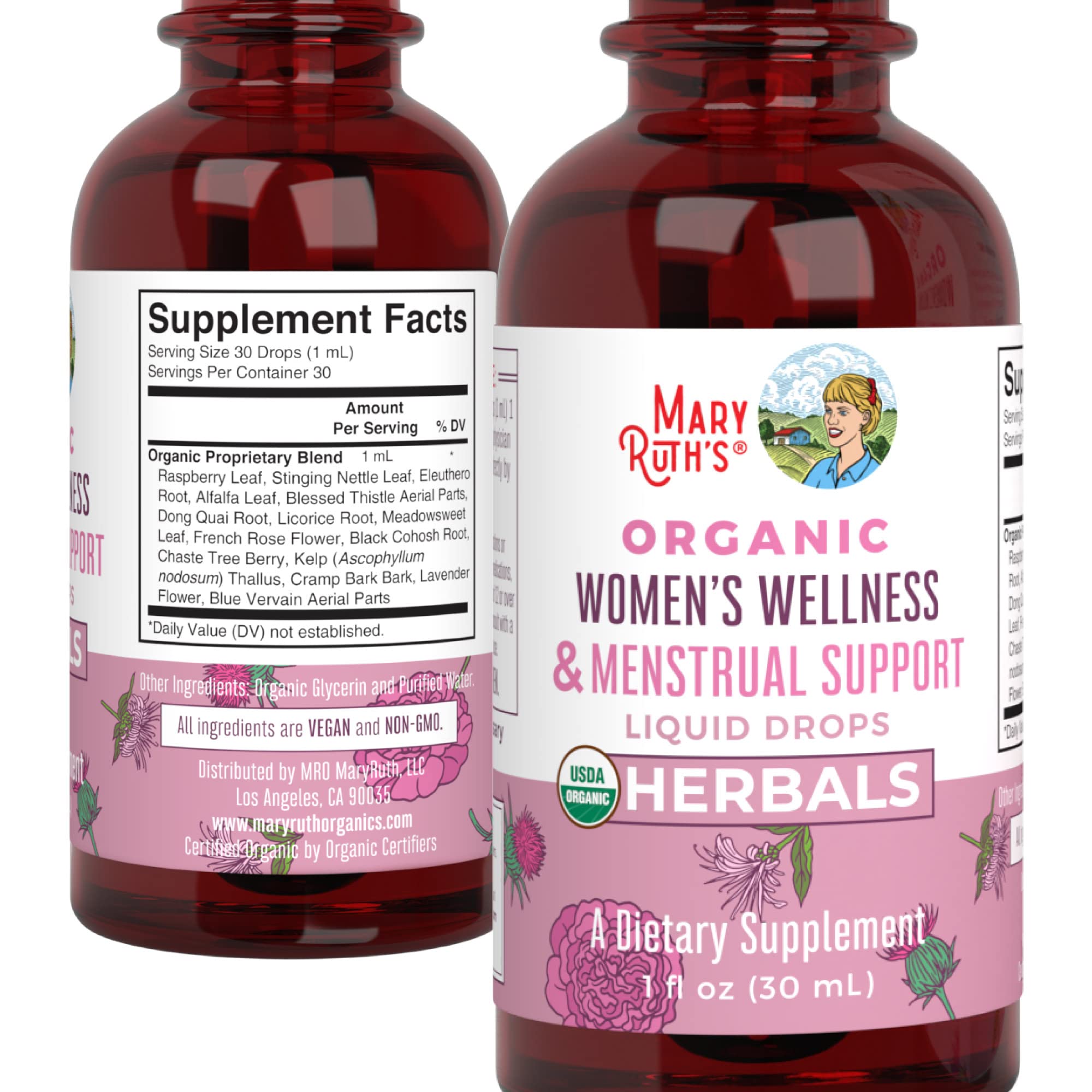 MaryRuth Organics USDA Organic Women's Wellness Liquid Herbal Supplements | Includes Stinging Nettle, Raspberry Leaf, Eleuthero Root, Chaste Tree Berry | Menstrual Support | Non-GMO, Vegan