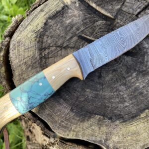 Perkin Damascus Hunting Knife With Sheath Fixed Blade Knife Bushcraft Knife Full Tang - T100