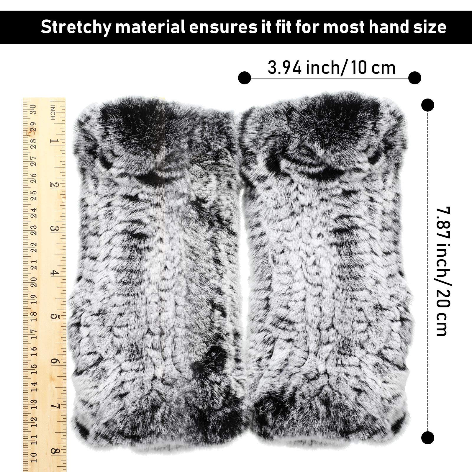 Fingerless Fur Gloves Smooth Faux Rabbit Furry Gloves Winter Warm Knitted Gloves for Women Girls (Frost Black)