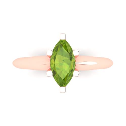 Clara Pucci 1.0 ct Marquise Cut Solitaire Natural Peridot Engagement Wedding Bridal Promise Anniversary Ring 18K Rose Gold Size 11