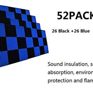 YDHTDLHC 52 Pack sound proof foam panels for walls studio equipment foam 12 ″; X12”；X1〃； Sound insulation cotton, suitable for churches, anchor rooms, karaoke halls, and home theaters (Black/Blue)