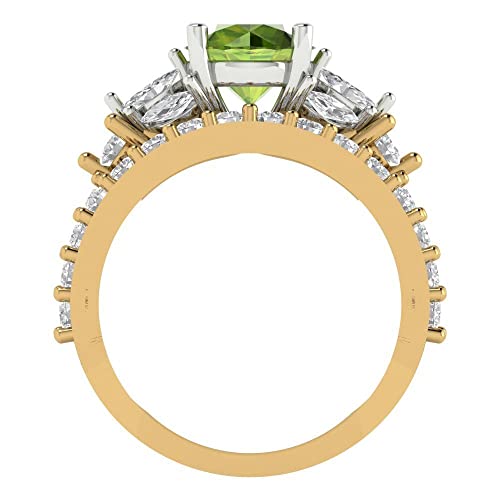 Clara Pucci 2.82 ct Round cut Solitaire 3 stone Natural Peridot Designer Art Deco Statement Wedding Ring Band Set 18K 2 tone Gold 10.5