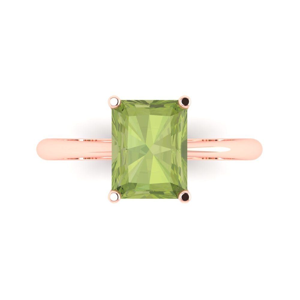 Clara Pucci 2.5ct Radiant Cut Solitaire Natural Peridot Engagement Wedding Bridal Promise Anniversary Ring 18K Rose Gold Size 7